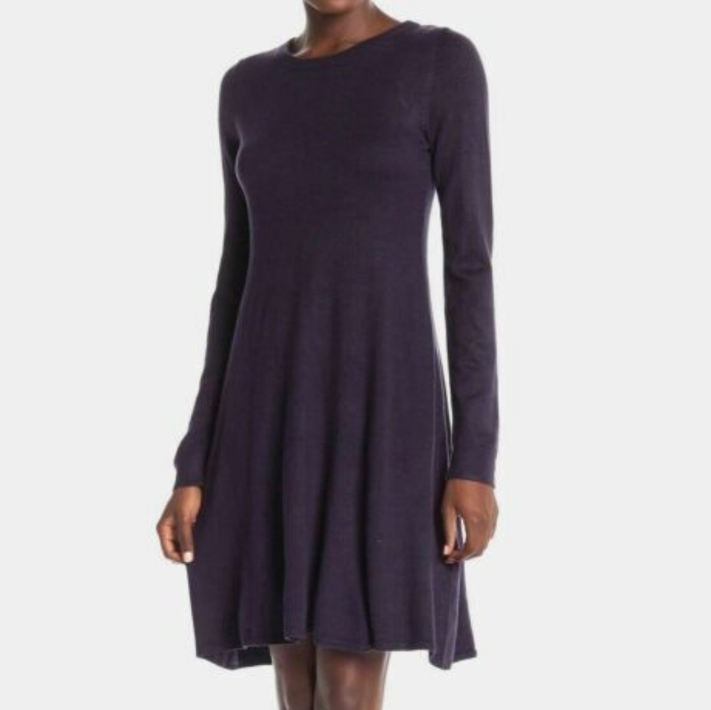 Vince Camuto Fit & Flare Black Long Sleeve Scoop Neck Dress